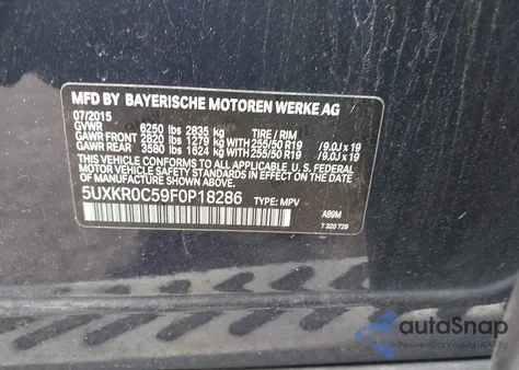 2015 BMW X5 xDrive35I из США, поврежденный, VIN 5UXKR0C59F0P18286